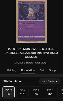 2020 Pokemon SWSH Mimikyu Mighty Mysterious Tin Cosmos Holo Promo #081 PSA 10 - Image 2