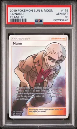 2019 Pokemon Team Up Set Full Art Holo Nanu Trainer Card 179/181 PSA 10 - Image 1