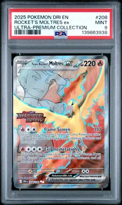 2025 POKEMON DRI EN-DESTINED RIVALS #208 TEAM ROCKET'S MOLTRES EX PSA 9 - Image 1