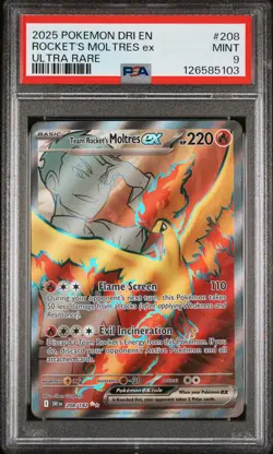 2025 POKEMON DRI EN-DESTINED RIVALS ULTRA RARE TEAM ROCKET'S MOLTRES EX PSA 9 - Image 1