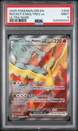 2025 POKEMON DRI EN-DESTINED RIVALS ULTRA RARE TEAM ROCKET'S MOLTRES EX PSA 9 - Image 1