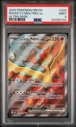 2025 POKEMON DRI EN-DESTINED RIVALS ULTRA RARE TEAM ROCKET'S MOLTRES EX PSA 9 - Image 1