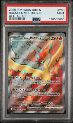 2025 POKEMON DRI EN-DESTINED RIVALS ULTRA RARE TEAM ROCKET'S MOLTRES EX PSA 9 - Image 1