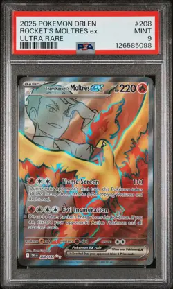 2025 POKEMON DRI EN-DESTINED RIVALS ULTRA RARE TEAM ROCKET'S MOLTRES EX PSA 9 - Image 1