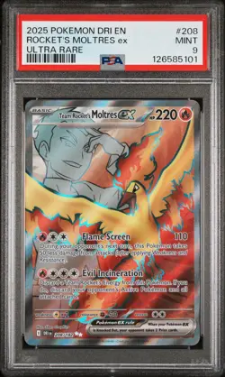 2025 POKEMON DRI EN-DESTINED RIVALS ULTRA RARE TEAM ROCKET'S MOLTRES EX PSA 9 - Image 1