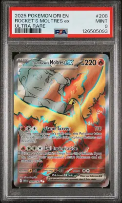 2025 POKEMON DRI EN-DESTINED RIVALS ULTRA RARE TEAM ROCKET'S MOLTRES EX PSA 9 - Image 1