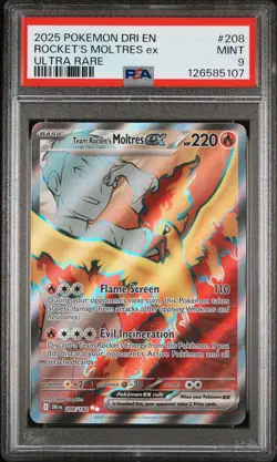 2025 POKEMON DRI EN-DESTINED RIVALS ULTRA RARE TEAM ROCKET'S MOLTRES EX PSA 9 - Image 1