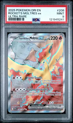 2025 POKEMON DRI EN-DESTINED RIVALS ULTRA RARE TEAM ROCKET'S MOLTRES EX PSA 9 - Image 1