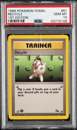 1999 POKEMON FOSSIL 1ST ED #61 RECYCLE PSA 10 - Image 1