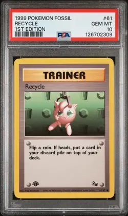 1999 POKEMON FOSSIL 1ST ED #61 RECYCLE PSA 10 - Image 1