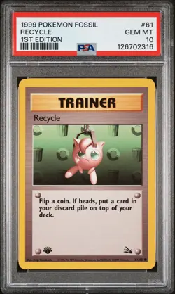 1999 POKEMON FOSSIL 1ST ED #61 RECYCLE PSA 10 - Image 1