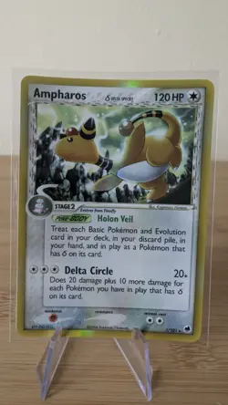 Ampharos 1/101 Holo Pokemon Card EX Dragon Frontiers, Rare-Delta Species - Image 1