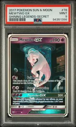 2017 POKEMON SUN & MOON SHINING LEGENDS SECRET #78 MEWTWO GX PSA 9 - Image 1