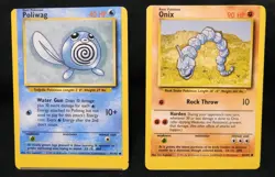 Miscut Error Pokemon Poliwag 59/102 And Onix 56/102 Base Set Cards - Image 1