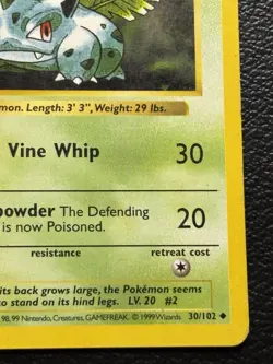 Ivysaur 30/102 Base Set (Shadowless) Uncommon Pokemon Card MP - Image 5