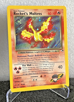 Rocket’s Moltres 12/132 Holo Gym Heroes WOTC Pokemon Card Strong LP - Image 1
