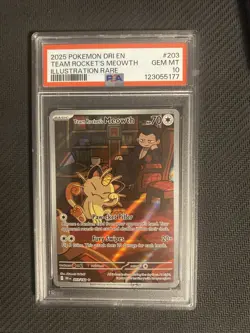 2025 POKEMON DESTINED RIVALS ILLUSTRATION RARE #203 TEAM ROCKET'S MEOWTH PSA 10 - Image 1