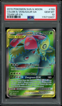 Pokemon PSA 10 Celebi & Venusaur GX 159/181 Sun & Moon Team Up Full Art Mint - Image 1