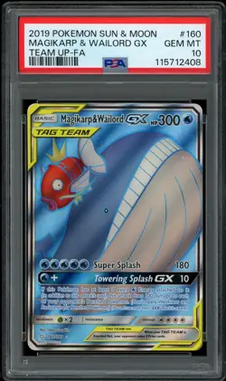 Pokemon PSA 10 Magikarp & Wailord GX 160/181 Sun & Moon Team Up Full Art Mint - Image 1