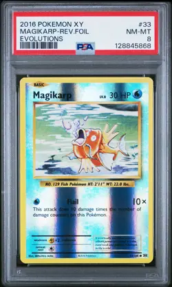 2016 POKEMON XY EVOLUTIONS #33 MAGIKARP-REVERSE FOIL PSA 8 - Image 1