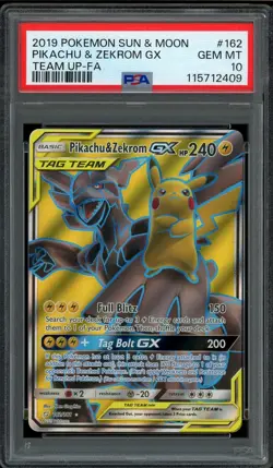 Pokemon PSA 10 Pikachu & Zekrom GX 162/181 Sun & Moon Team Up Full Art Rare Mint - Image 1
