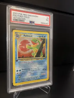 NM 7 PSA Graded 2001 Pokemon Neo Discovery #8 Politoed Holo 1st Edition - Image 1