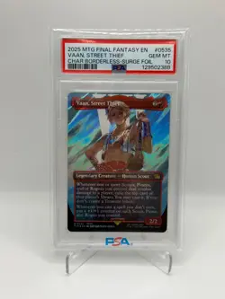 2025 MTG FINAL FANTASY CHARACTER BORDERLESS-SURGE FOIL VAAN, STREET THIEF PSA 10 - Image 1