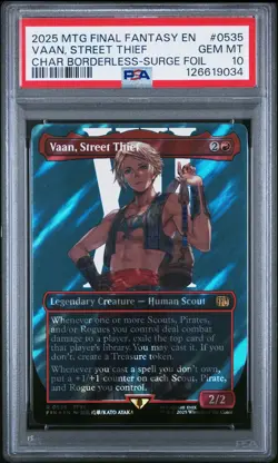 2025 MTG FINAL FANTASY CHARACTER BORDERLESS-SURGE FOIL VAAN, STREET THIEF PSA 10 - Image 1