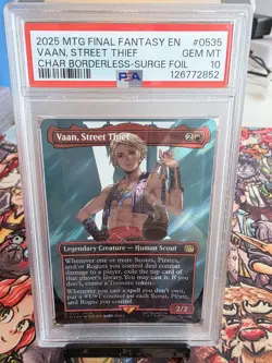 2025 MTG FINAL FANTASY CHARACTER BORDERLESS-SURGE FOIL VAAN, STREET THIEF PSA 10 - Image 1