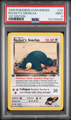PSA 9 - Rocket's Snorlax - #33 - 1st Edition - Gym Heroes - Pokemon Card - Image 1