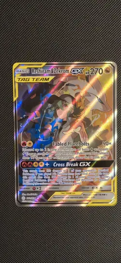 Pokemon 2019 Reshiram & Zekrom GX Full Art Holo Card 222/236 Sm-Cosmic Eclipse - Image 1