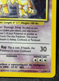 Alakazam 1/102 - Unlimited Holo Rare - Vintage Pokemon TCG: Base Set - MP/HP - Image 4