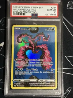 PSA 10 Galarian Moltres SWSH284 Crown Zenith Tin 2023 Black Star Promo Pokemon - Image 1