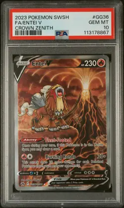 2023 POKEMON SWORD AND SHIELD CROWN ZENITH FA/ENTEI V#GG36 PSA 10 - Image 1