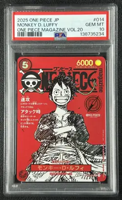 MONKEY D. LUFFY PSA 10 2025 ONE PIECE JAPANESE #ST21-014 MAGAZINE VOL. 20 GEM 34 - Image 1