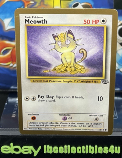 GOLD Border Meowth 56/64 Jungle Unlimited Pokemon TCG Card Vintage WOTC - Image 1