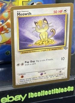 GOLD Border Meowth 56/64 Jungle Unlimited Pokemon TCG Card Vintage WOTC - Image 3