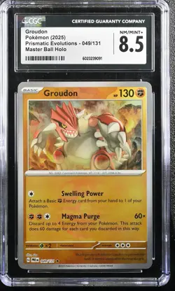 GROUDON 049/131 MASTER BALL HOLO PRISMATIC EVOLUTIONS POKEMON CGC 8.5 NM/MINT+ - Image 1