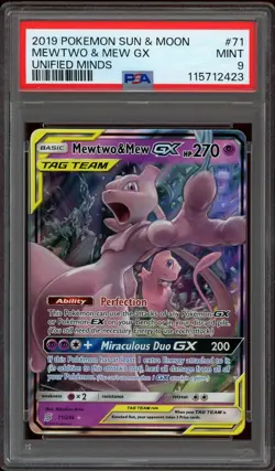 Pokemon PSA 9 Mewtwo & Mew GX 71/236 Sun & Moon Unified Minds Ultra Rare Mint - Image 1
