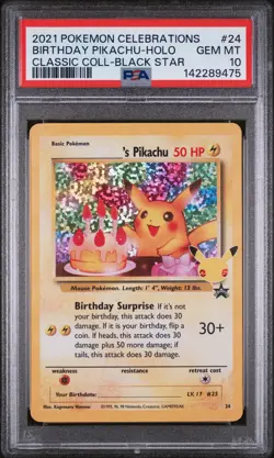 2021 POKEMON CELEBRATIONS CLASSIC COLL #24 BIRTHDAY PIKACHU-HOLO PSA 10 - Image 1