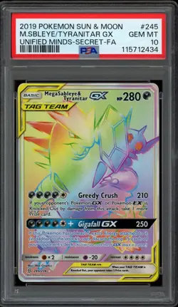 Pokemon PSA 10 Mega Sableye & Tyranitar GX 245/236 Unified Minds Rainbow Rare - Image 1