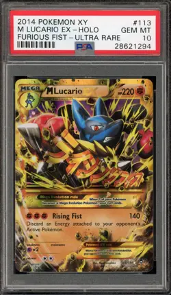 Pokemon M Lucario EX XY Furios Fists Holo Ultra Rare #113 PSA 10 Gem Mint - Image 1