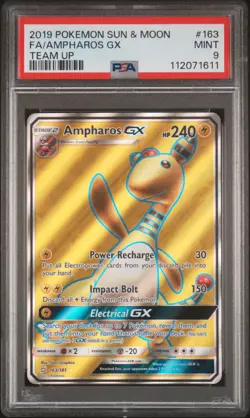 2019 POKEMON SUN & MOON TEAM UP #163 FULL ART/AMPHAROS GX PSA 9 - Image 1