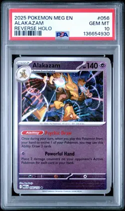 Alakazam 2025 Pokemon Mega Evolution 056/132 Reverse Holo PSA 10 - Image 1