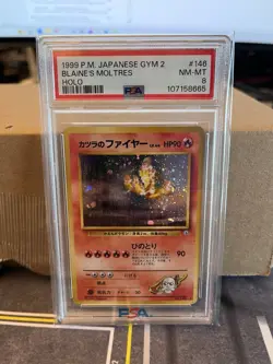 1999 Pokemon Japanese Gym2 Blaine’s Moltres PSA 8 - Image 1