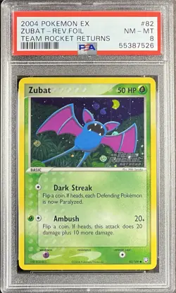 2004 Pokemon EX Team Rocket Returns 82 Zubat Reverse PSA 8 NM-MT - Image 1