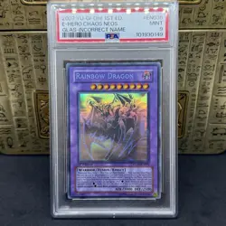 Yugioh PSA 9 Elemental Hero Chaos Neos Rainbow Dragon Misprint GLAS-EN016 Ghost - Image 1