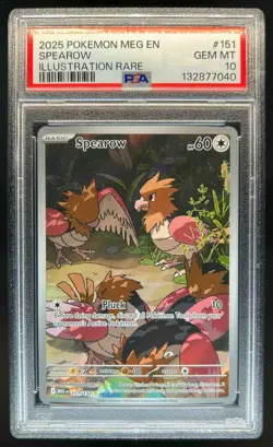 2025 Pokemon Mega Evolution Spearow Illustration Rare #151/132 PSA 10 - Image 1
