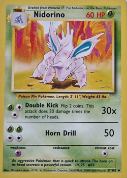 1999 Pokemon TCG - Nidorino - Base Set - Uncommon Card - 37/102 - Image 1