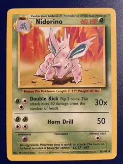 Pokemon TCG Nidorino Base Set, Unlimited Uncommon Card 37/102 - Image 1